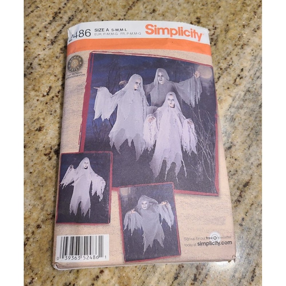 Simplicity Sewing Pattern 2486 Floating Ghost Costume Teen & Adult Size S-M, M-L
